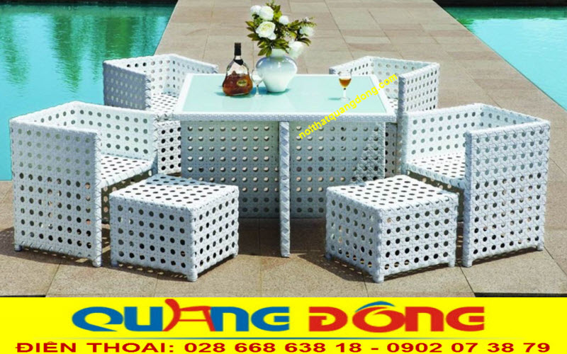 Bàn ghế giả mây đan mắt cáo