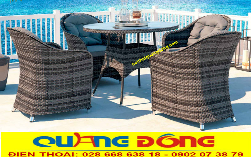 Bàn ghế mây nhựa ngoài trời