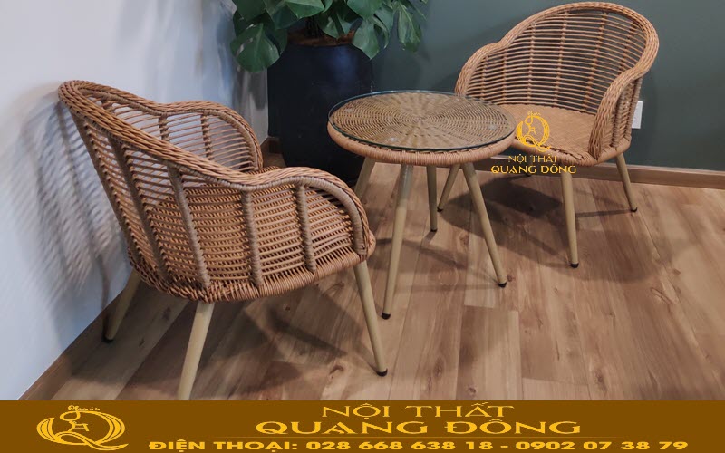 Bàn ghế giả mây QD-2046 được sử dụng khung thép sơn tĩnh điện