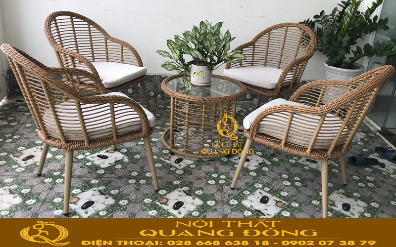 Phong cách bàn ghế sân vườn cá tính từ nhựa giả mây QD-2046