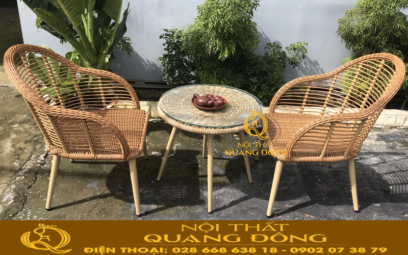 Bộ bàn ghế thư giãn ban công, sân vườn giả mây đẹp của mẫu QD-2046