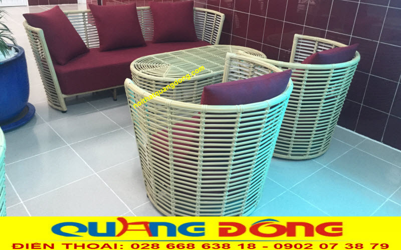 Bàn ghế mây nhựa QD-2063 thích hợp cho phòng khách, cafe, sân vườn
