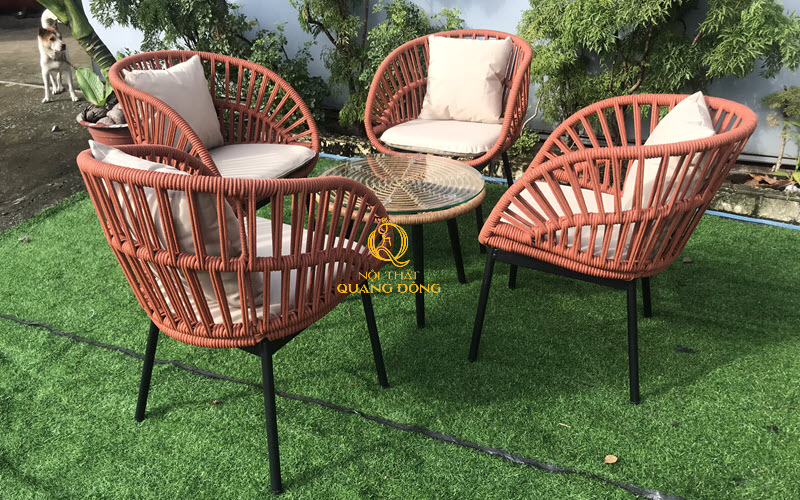 Bàn ghế giả mây QD-2085 được đan xen kỹ thuật thủ công