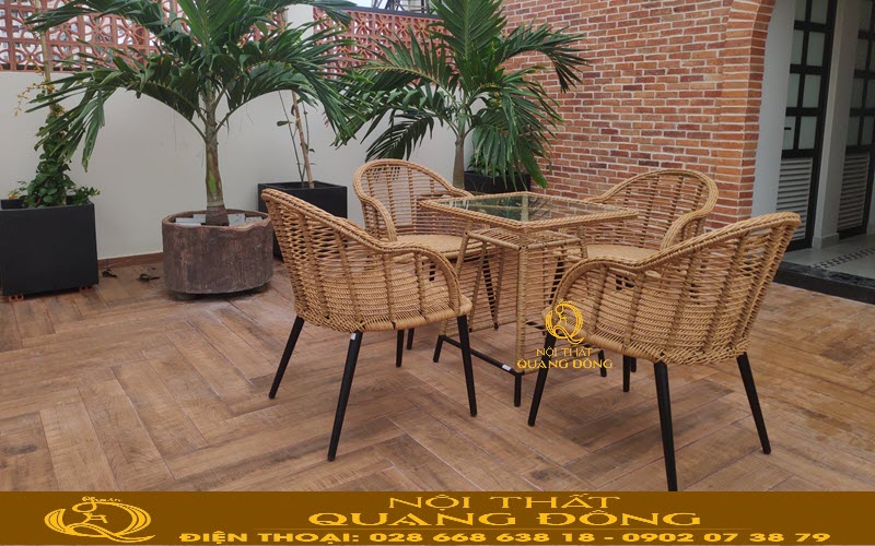 Bàn ghế giả mây QD-2090 có combo 4 ghế và 1 bàn