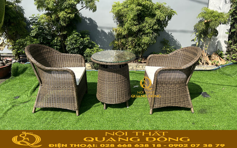 Bàn ghế giả mây QD-2092 sử dụng cho mọi không gian khác nhau Bàn ghế giả mây QD-2092 mẫu bàn ghế cafe, ban công, phòng ngủ