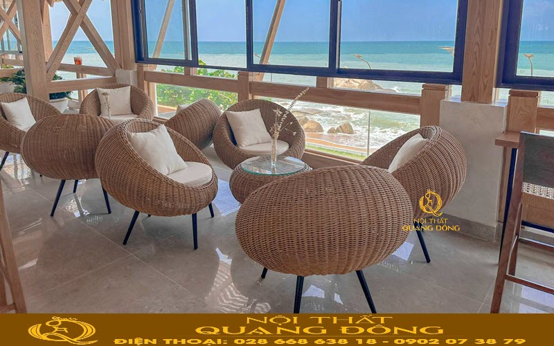 Bàn ghế giả mây QD-2093 mẫu bàn ghế chất liệu giả mây cao cấp chuyên dụng ngoài trời