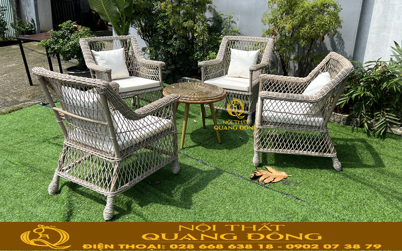 Mẫu bàn ghế đan nhựa giả mây theo cách thủ công QD-2104 kiểu dáng hiện đại hoà cùng thiên nhiên