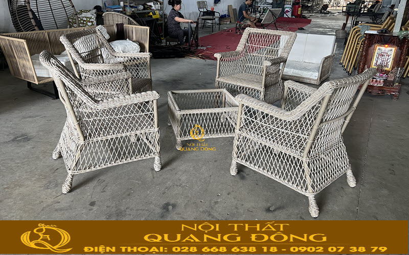 Mẫu bàn ghế nhựa giả mây QD-2104 kiểu dáng hiện đại phù hợp mọi không gian
