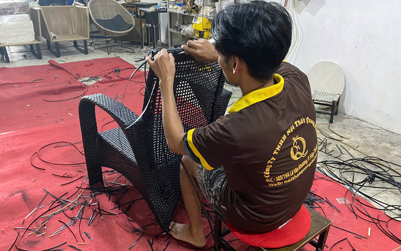 Bàn ghế giả mây QD-2108 đan sợi nhựa giả mây chính phẩm