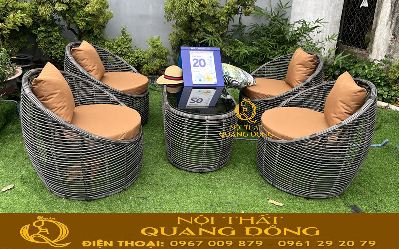 Bàn ghế mây nhựa QD-2117 sở hữu độ bền cao