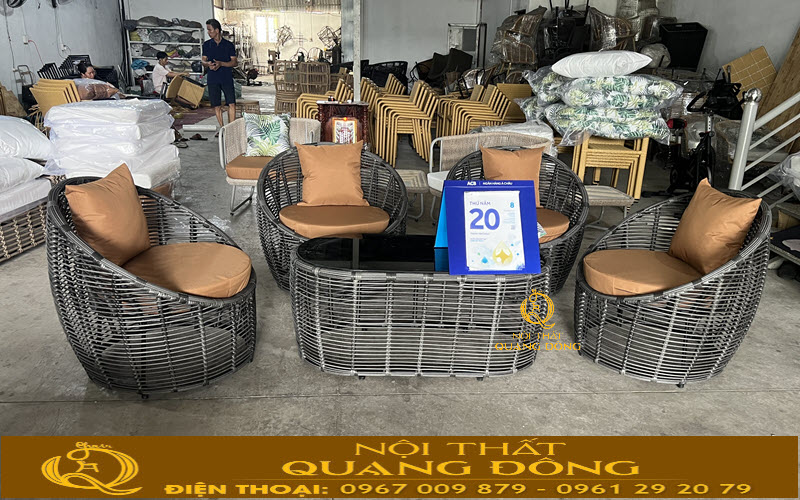 Bàn ghế mây nhựa QD-2117 sử dụng khung thép sơn tĩnh điện