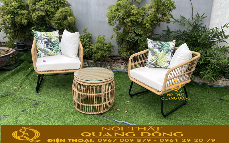 Bàn ghế mây nhựa QD-2119 sang trọng cho không gian ban công