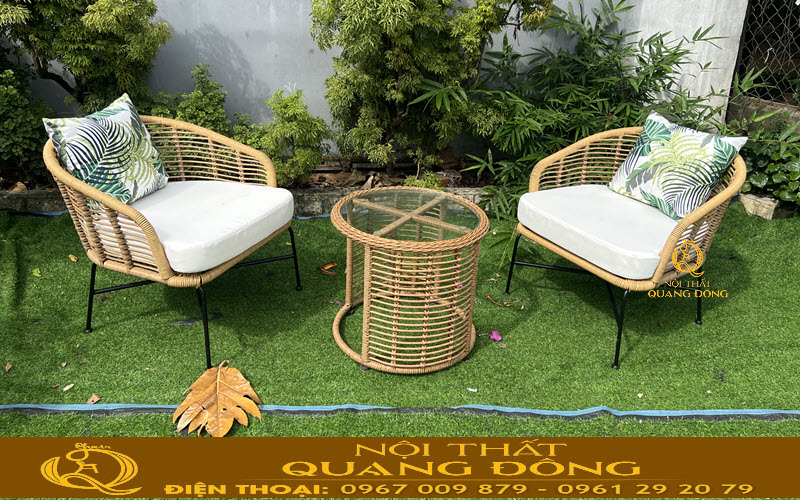 Bàn ghế mây nhựa QD-2120 thiết kế thanh lịch, ấn tượng