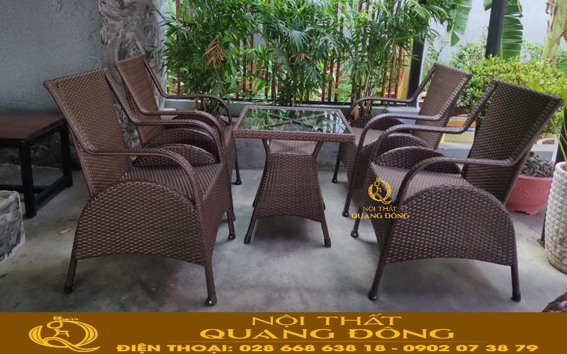 Bàn ghế giả mây QD-272| mẫu bàn ghế cafe sân vườn đẹp mắt