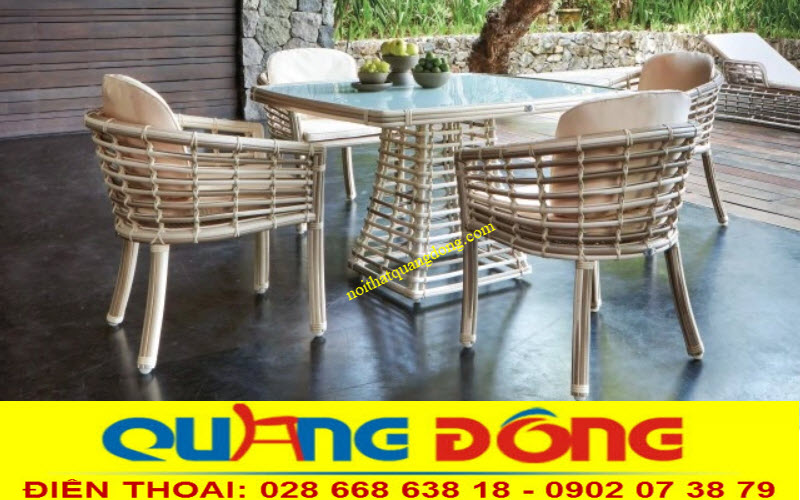 Mẫu bàn ghế giả mây QD-295 sang trọng cho không gian quán cafe