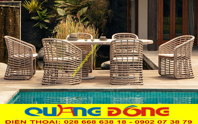 Mẫu bàn ghế giả mây QD-297 phong cách tự nhiên sân vườn