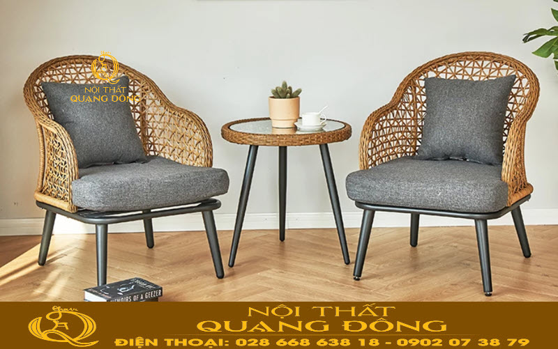 Bàn ghế giả mây QD - 309 với gam màu nhã nhặn