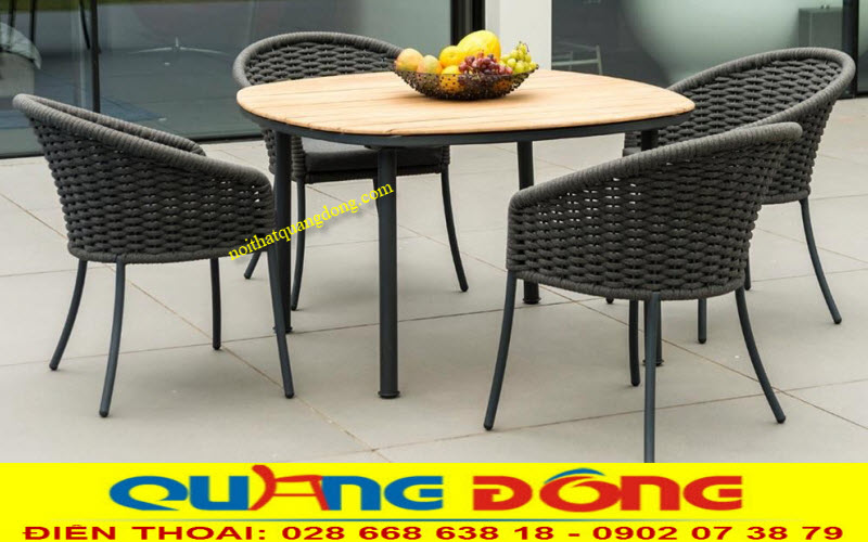 Bàn ghế cao cấp, bàn ghế thiết kế hiện đại tinh tế Bàn ghế giả mây QD-312 sang trọng với sợi dù Polyester