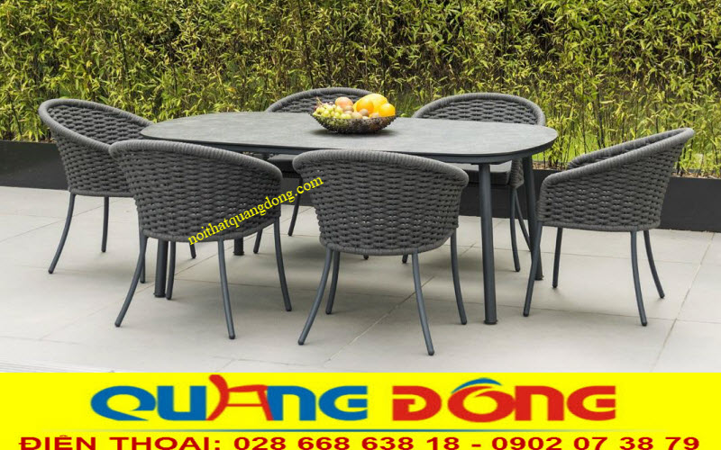 Bàn ghế chất lượng cao cấp sử dụng tone màu xám tự nhiên Bàn ghế giả mây QD-312 sử dụng cho không gian ngoài trời