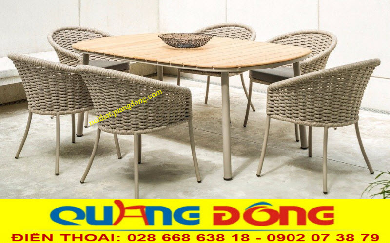 Mẫu sản phẩm bàn ghế nội ngoại thất chất lượng với nhựa giả mây Bàn ghế giả mây QD-312 sử dụng tại không gian nhà ăn, nhà hàng sang trọng