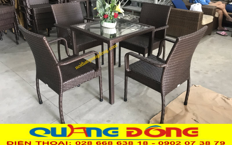 Bàn ghế cafe bằng nhựa giả mây thông dụng QD-314