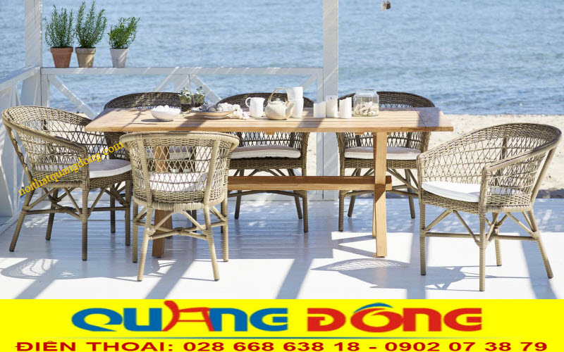 Bàn ghế giả mây sợi tròn cao cấp QD-317