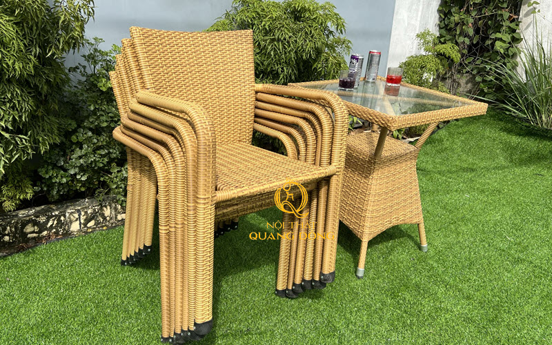 bàn ghế cafe giả mây sân vườn  có thể chồng lên nhau