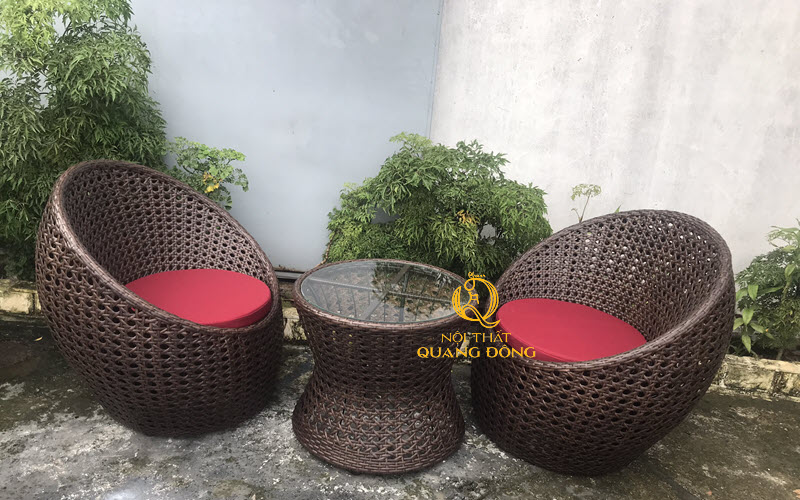 Bộ bàn ghế sân vườn ấn tượng QD-346 từ mây nhựa