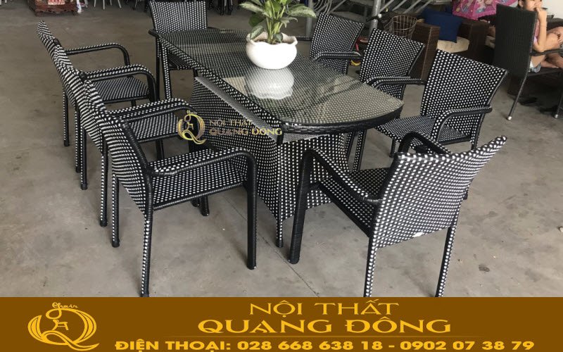Trọn bộ bàn ghế giả mây cho không gian tiệc nhà hàng, bàn ăn