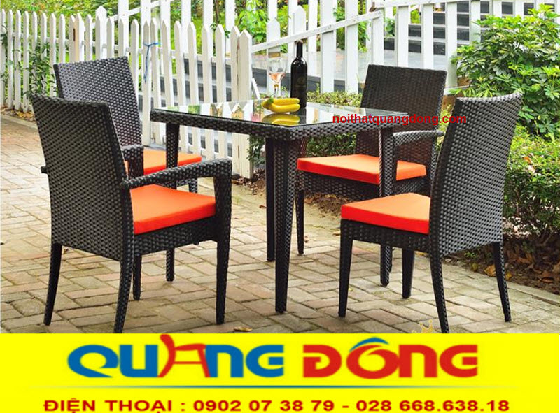 Bàn ghế cafe, bàn ghế thông dụng bằng nhựa giả mây cao cấp Mẫu bàn ghế giả mây QD-363 thích hợp cho quán cafe