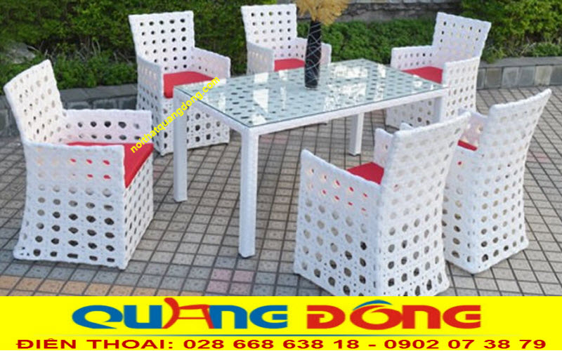 Bàn ghế ngoài trời, mẫu bàn ghế mây nhựa đẹp Mẫu bàn ghế giả mây QD-364 sang trọng cho quán ăn, nhà hàng