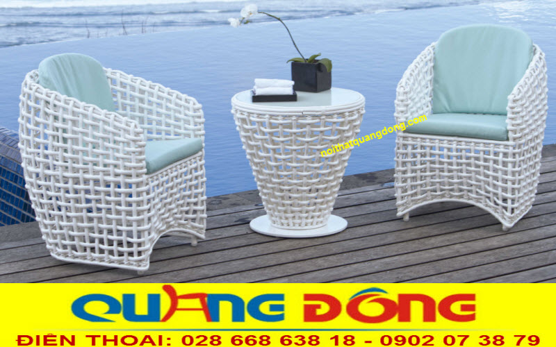 Bàn ghế thư giãn ngoài trời, hàng cao cấp chuẩn chất lượng mây nhựa polyester Bàn ghế sân vườn QD-365