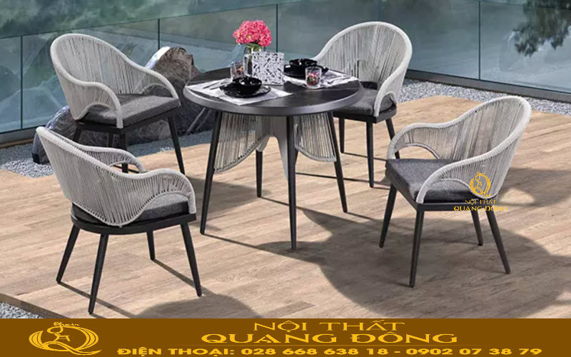 Bàn ghế giả mây QD - 376 gam màu xám sang trọng Bàn ghế giả mây QD - 376 thiết kế sang trọng
