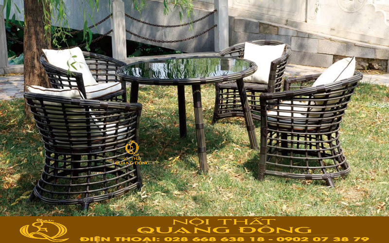 Bàn ghế mây nhựa sợi tròn - Bàn ghế giả mây QD-385 Mẫu ghế giả mây cao cấp
