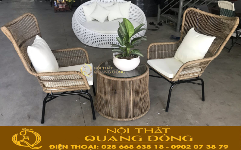 Ghế giả mây sợi tròn dùng cho sân vườn