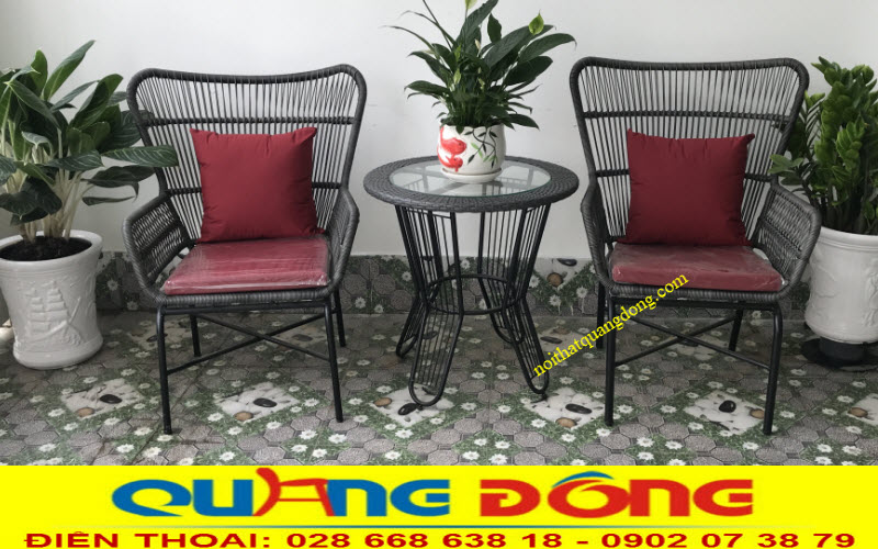 Bàn ghế giả mây ngoài trời cao cấp đan sợi tròn
