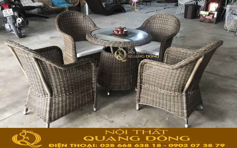 Bộ bàn ghế giả mây QD-399 được hoàn thiện chỉnh chu, tỉ mỉ