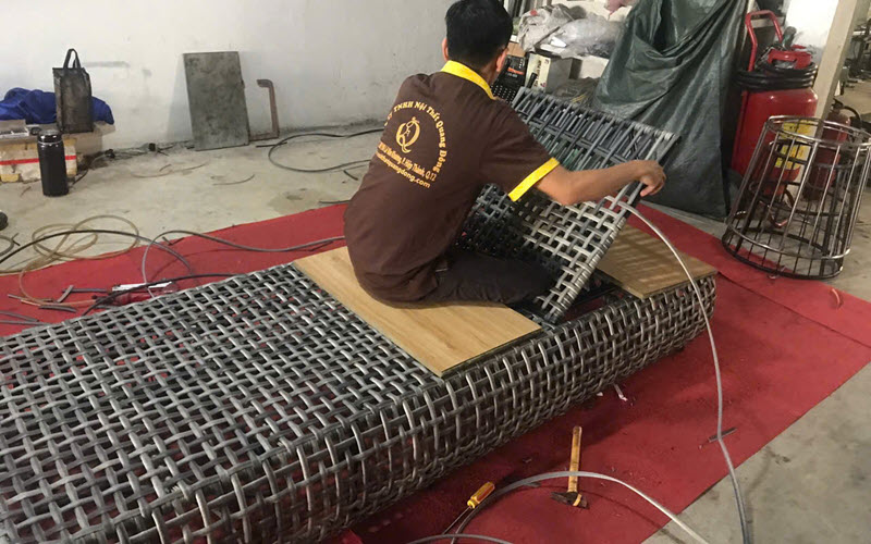 Ghế tắm nắng QD-1281 sử dụng sợi nhựa mây chính phẩm