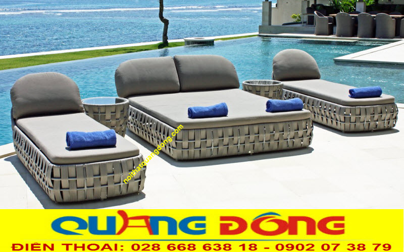 Ghế nằm hồ bơi mây nhựa QD-1245 sang trọng, hiện đại Mẫu ghế nằm hồ bơi giả mây QD-1245 thiết kế khối đẹp mắt cho hồ bơi cao cấp