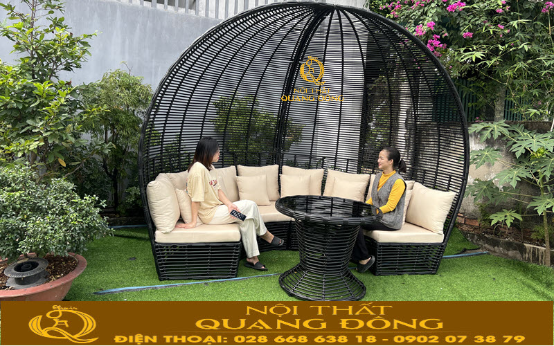 Sofa mây nhựa QD-755 cho không gian sân vườn