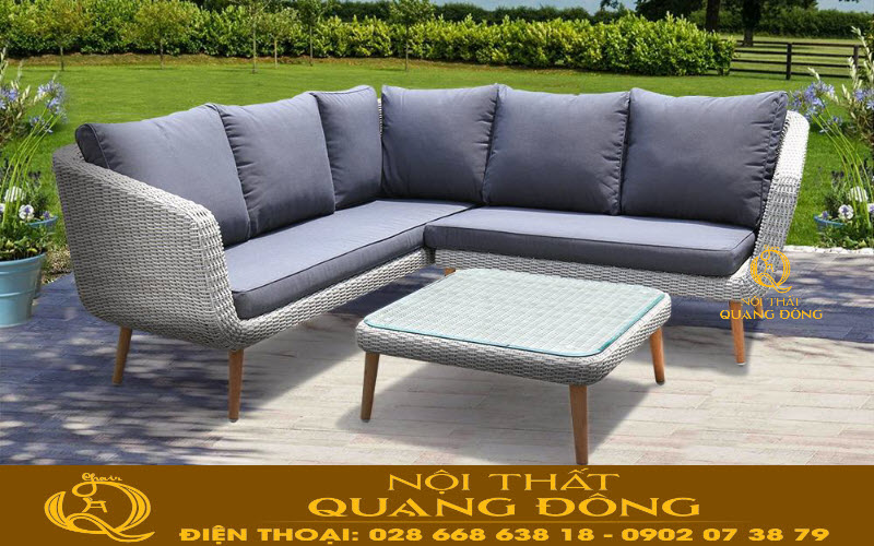 Sofa đan giả mây ngoài trời cá tính, thiết kế phong cách hiện đại Sofa góc L, sofa mây nhựa QD-619