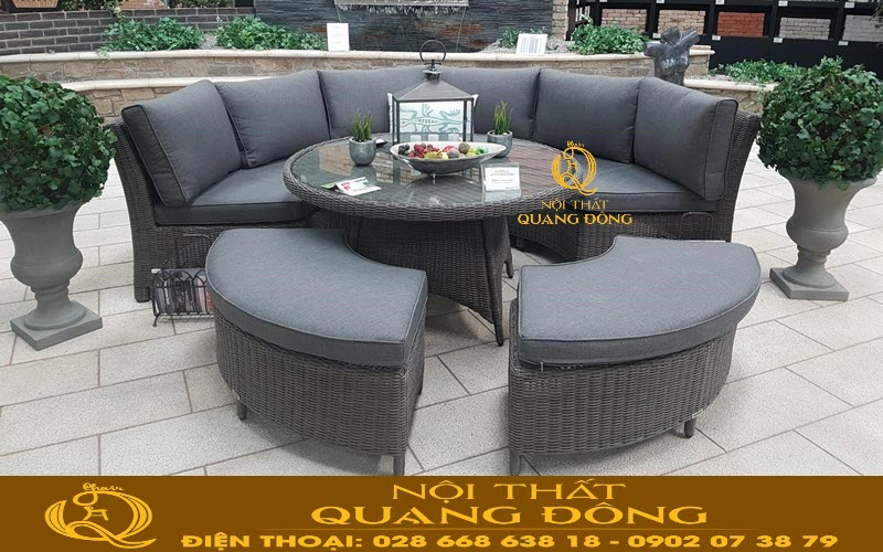 Bộ sofa sân vườn ngoài trời giả mây cao cấp mã QD-627 Sofa giả mây sân vườn tiện nghi rộng rãi