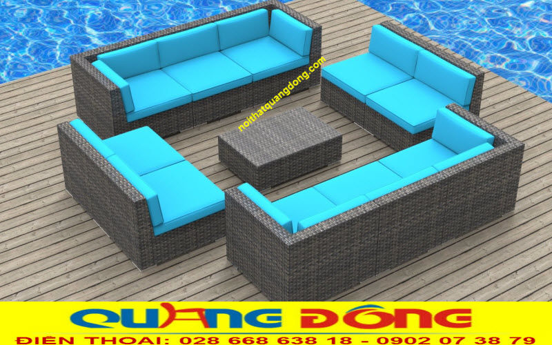 Sofa mây nhựa ngoài trời mẫu QD-679