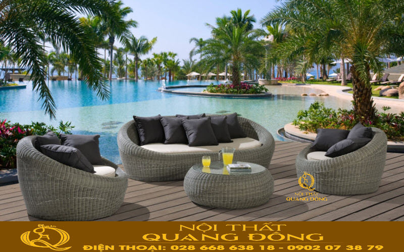 Sofa ngoài trời giả mây cao cấp mẫu QD-710 Phong cách sofa sân vườn hiện đại