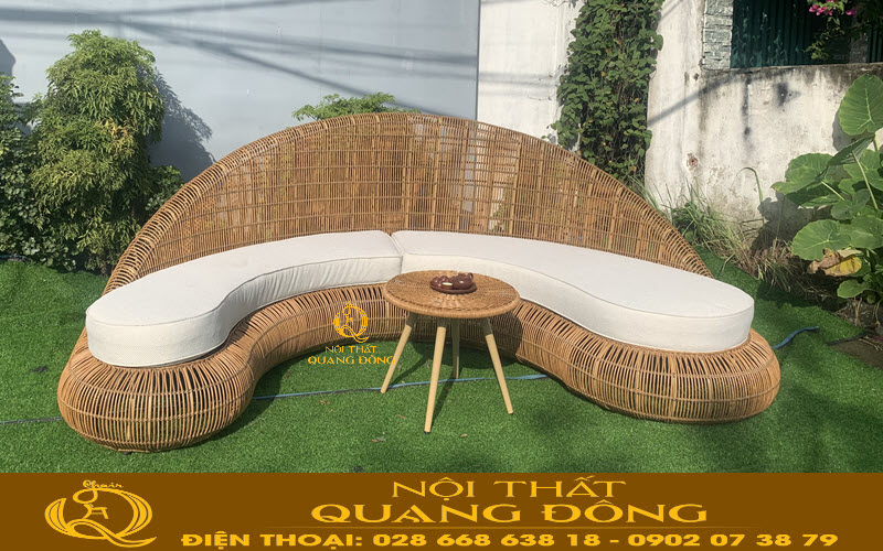 Sofa giả mây đan dây nhựa tròn màu tự nhiên